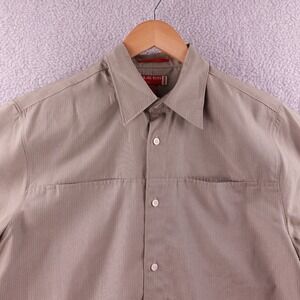 GUESS Mens Tan Pinstripe Short Sleeve Button Up Shirt Medium Comfort Casual Y2K